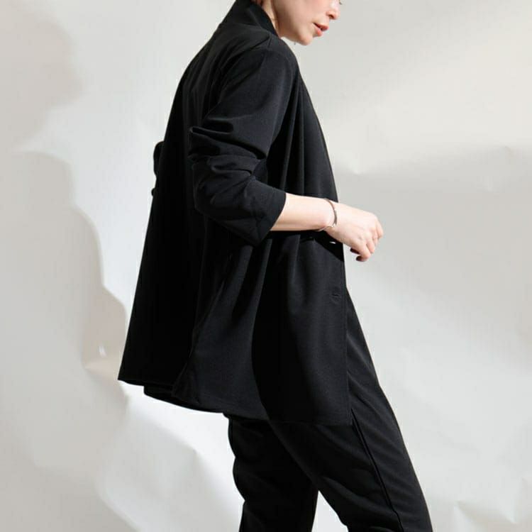 大きいサイズ レディース ストレッチカットソーシングルノーカラージャケット　maru-6489