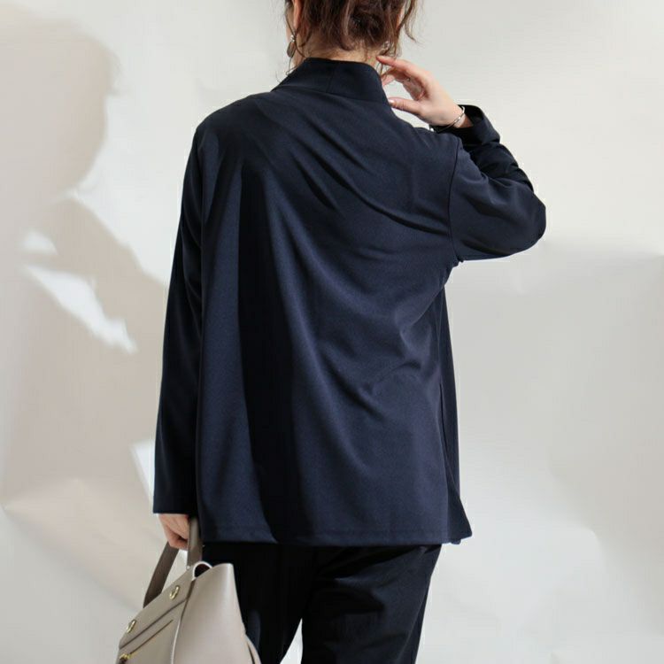 大きいサイズ レディース ストレッチカットソーシングルノーカラージャケット　maru-6489