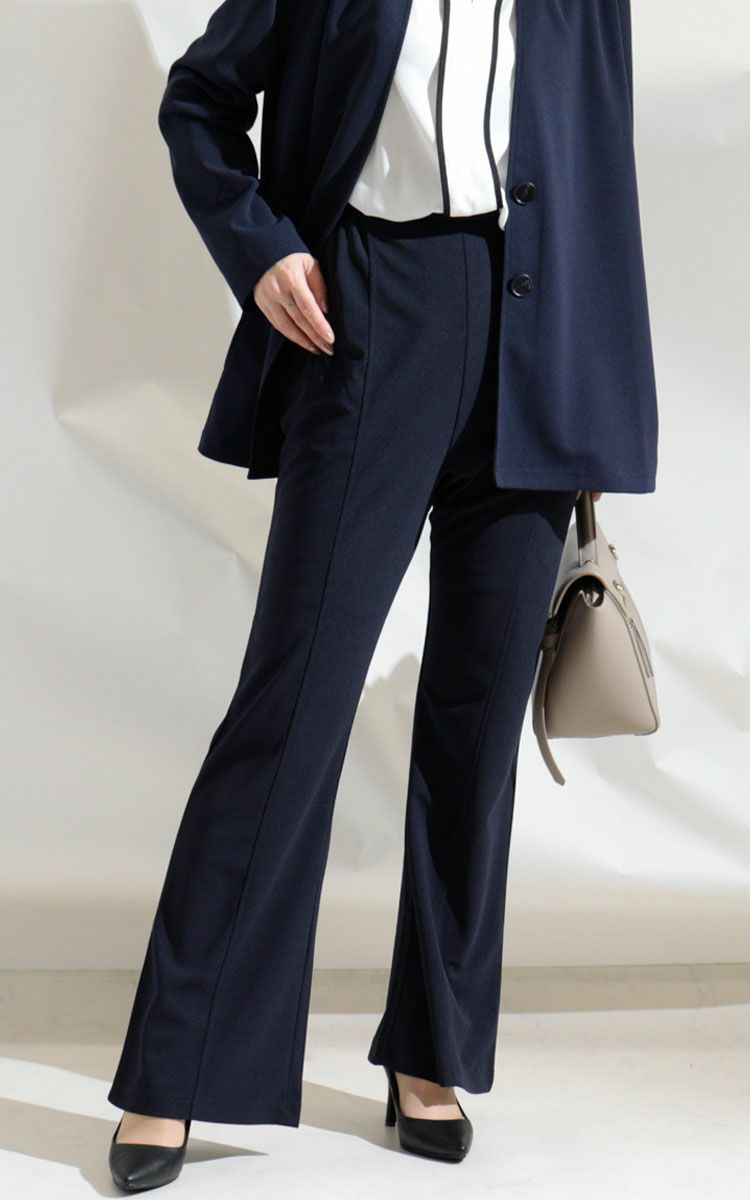 大きいサイズ レディース ひざ位置高め3cm脚長ストレッチフレアパンツ　maru-6491