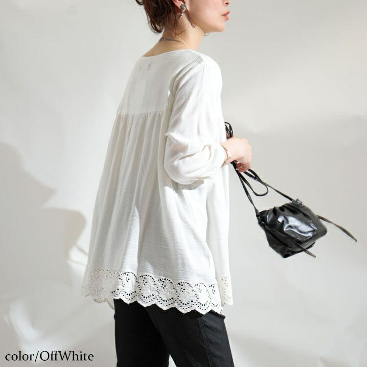 大きいサイズ レディース UVカット裾刺繍レースブラウス　mnfk-709267　【メール便可】