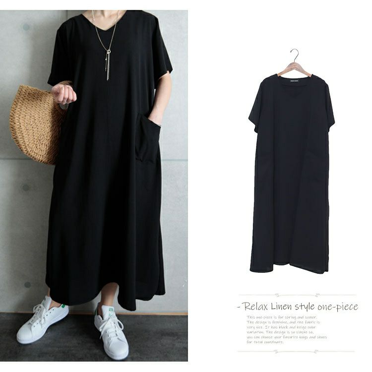 大きいサイズ レディース 麻調ツイルロングワンピース　bai-0096