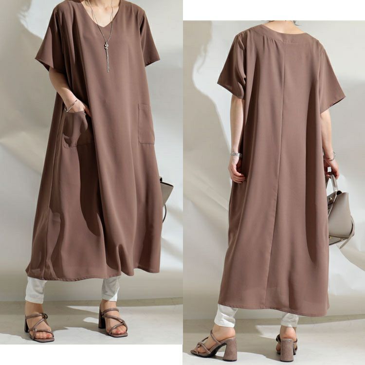 大きいサイズ レディース 麻調ツイルロングワンピース　bai-0096