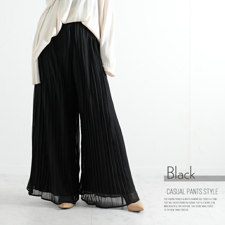 大きいサイズ レディース シースループリーツワイドパンツ　goldy-905
