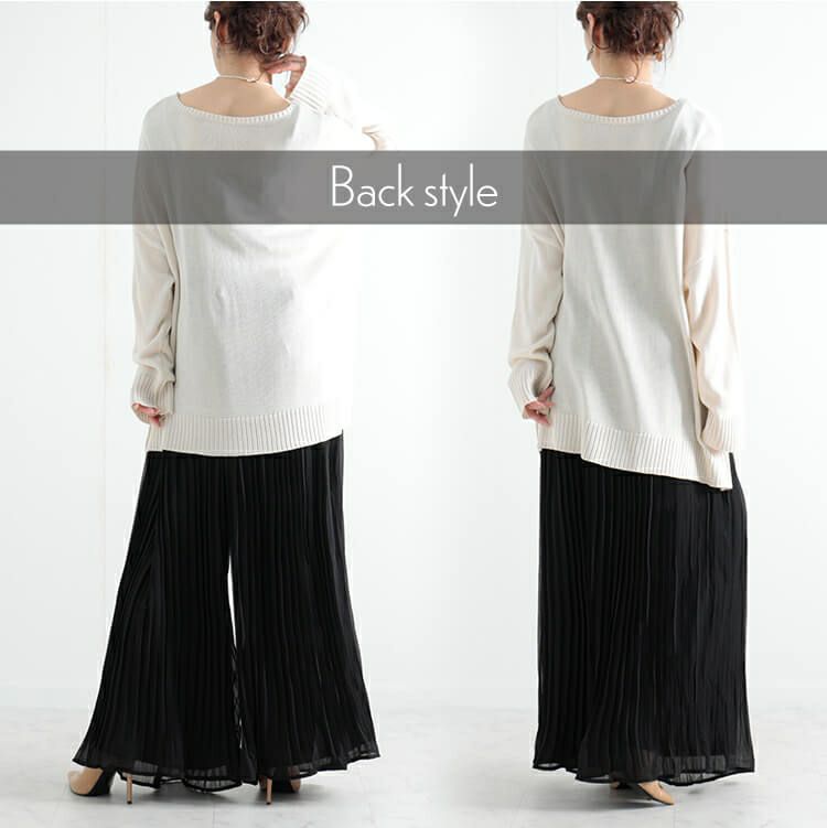 大きいサイズ レディース シースループリーツワイドパンツ　goldy-905