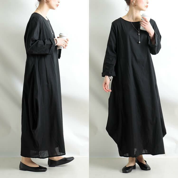 大きいサイズ レディース コクーンシルエットコットンワンピース　goldy-902 【メール便可】 ブラック