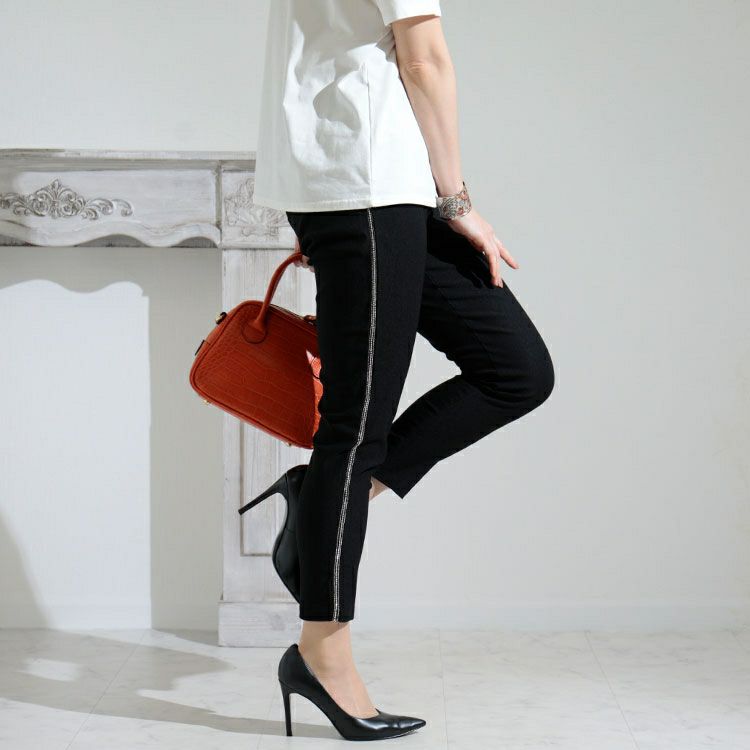 大きいサイズ レディース ハイパーストレッチビジューラインスキニーパンツ　jp413