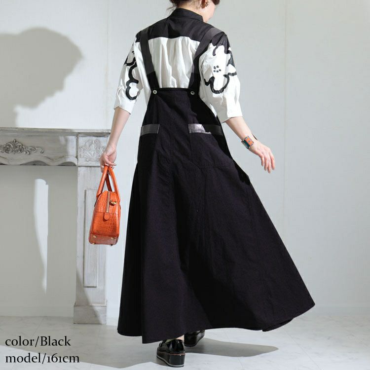 大きいサイズ レディース 肩紐フェイクレザーサロペットワンピース　sw-0441