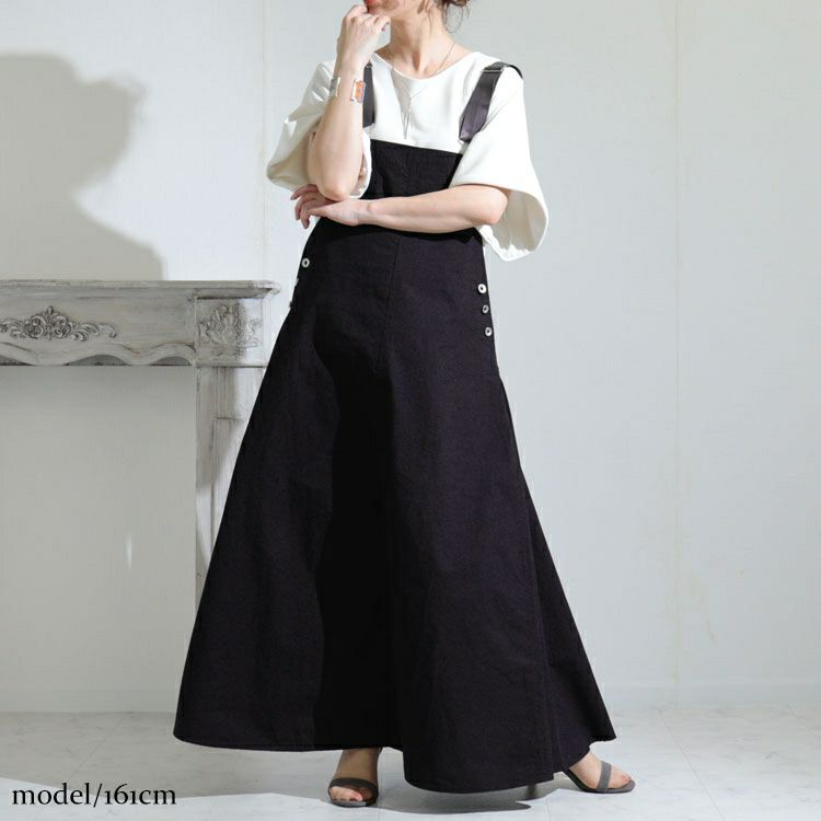 大きいサイズ レディース 肩紐フェイクレザーサロペットワンピース　sw-0441