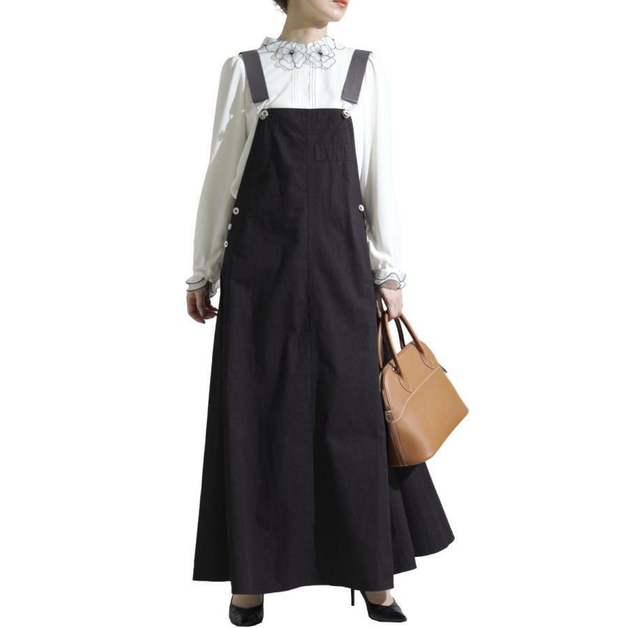 大きいサイズ レディース 肩紐フェイクレザーサロペットワンピース　sw-0441 ブラック