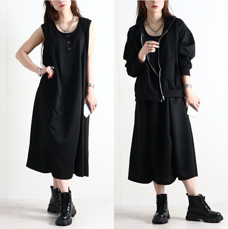 大きいサイズ レディース パーカー＆ノースリーブワンピースセット　goldy-919