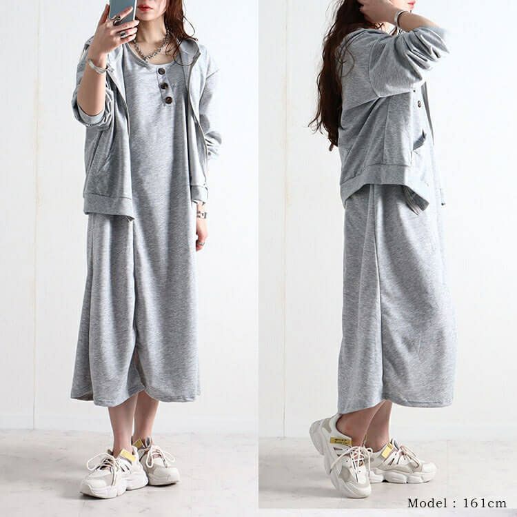 大きいサイズ レディース パーカー＆ノースリーブワンピースセット　goldy-919