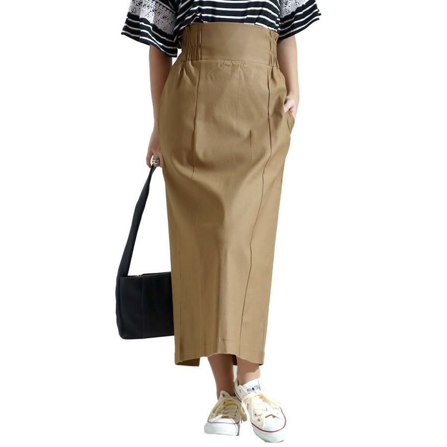 大きいサイズ レディース ストレッチツイルバックスリットナロースカート　maru-6487 ベージュ