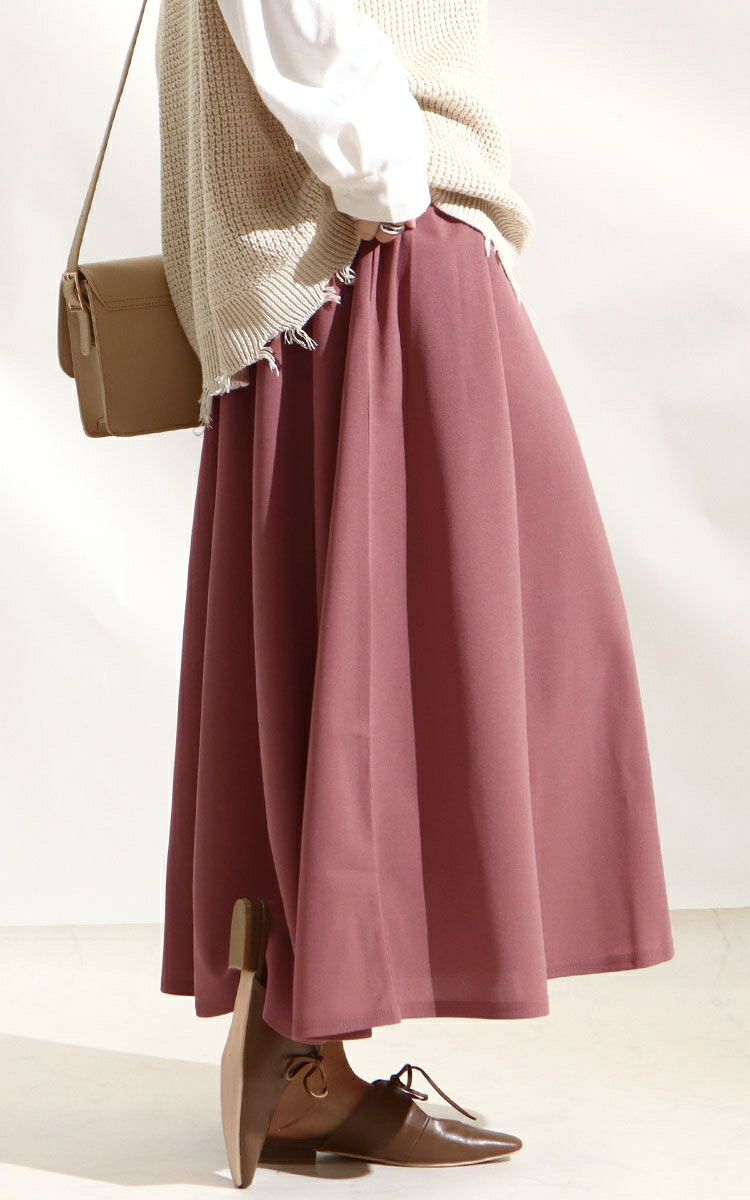 大きいサイズ レディース ストレッチカットソーフレアロングスカート　maru-6490