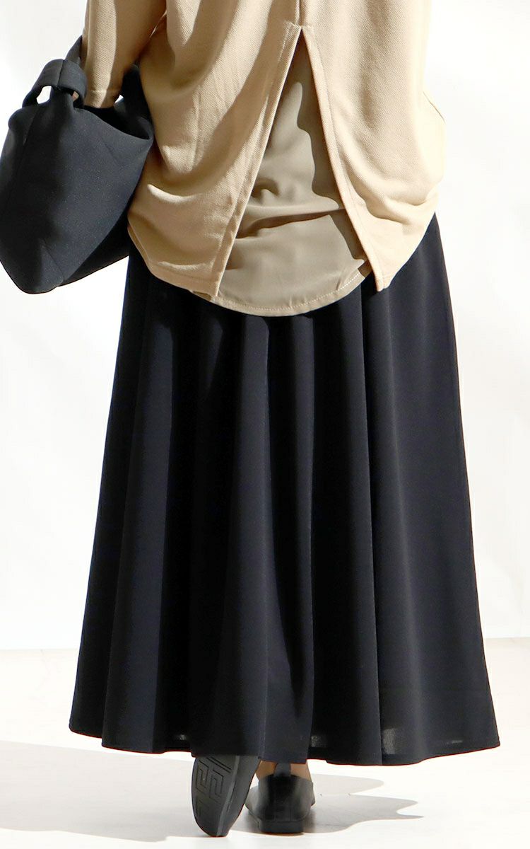 大きいサイズ レディース ストレッチカットソーフレアロングスカート　maru-6490