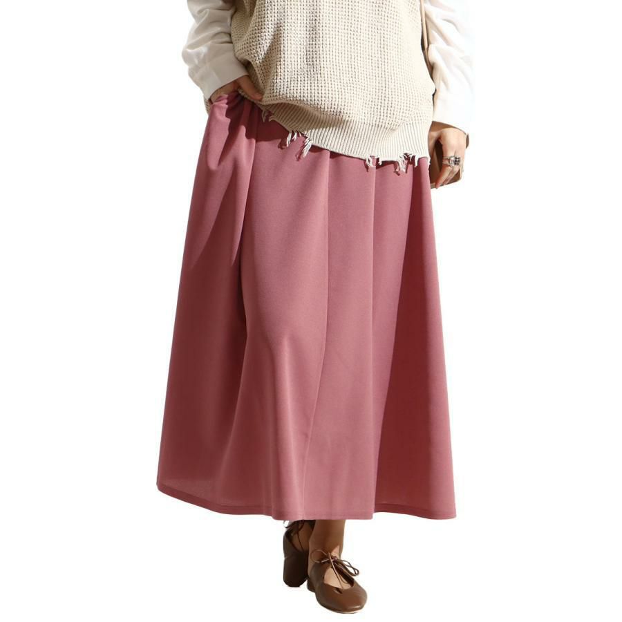 大きいサイズ レディース ストレッチカットソーフレアロングスカート　maru-6490 モーブピンク