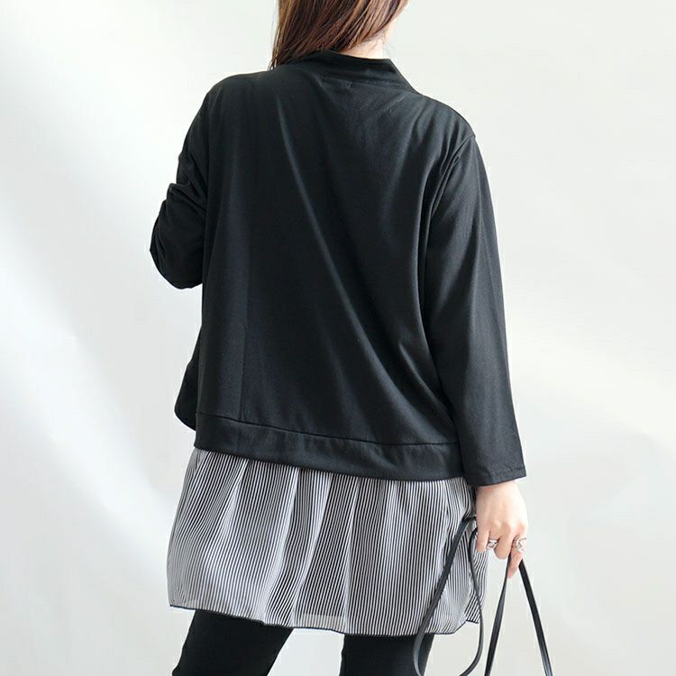 大きいサイズ レディース カーデフェイクストライプ柄シフォンチュニック　cast-5522047