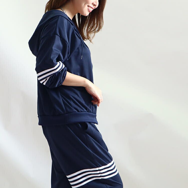 大きいサイズ レディース ラインデザインパーカー＆パンツセット　goldy-941