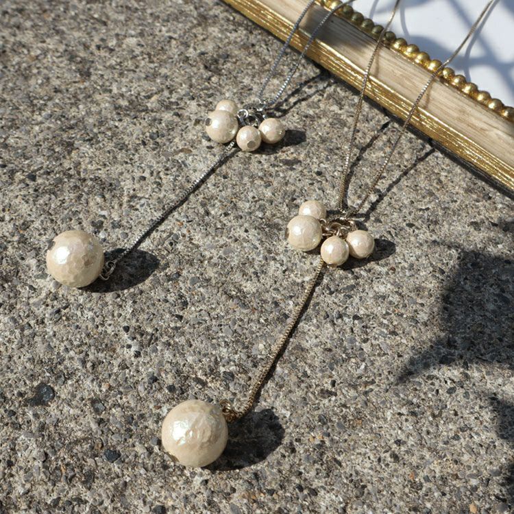 大きいサイズ レディース スライドチェーンパール調ネックレス　humio-063　【メール便可】