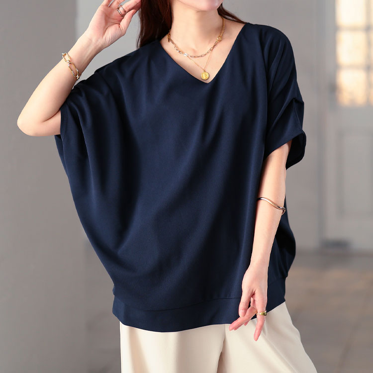 大きいサイズ レディース 接触冷感＆UVカット肩タックドルマンプルオーバー　mncut-122106