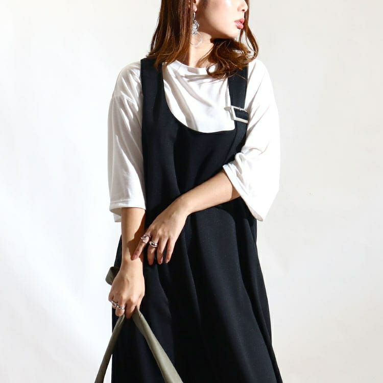 大きいサイズ レディース 2点セットジャンパースカート＆Tシャツ　mncut-122134