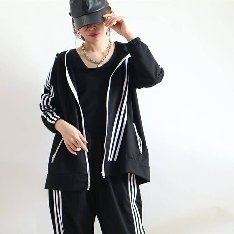 大きいサイズ レディース アシンメトリーラインパーカー＆パンツセット　goldy-918