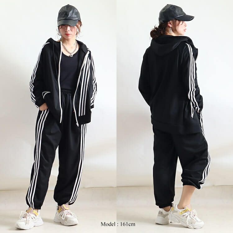 大きいサイズ レディース アシンメトリーラインパーカー＆パンツセット　goldy-918
