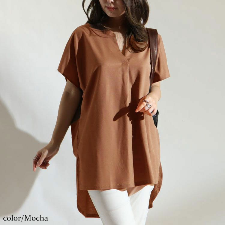 大きいサイズ レディース 鹿の子スキッパーシャツチュニック　mncut-122112 【メール便可】