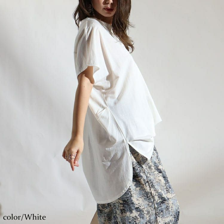 大きいサイズ レディース 鹿の子スキッパーシャツチュニック　mncut-122112 【メール便可】