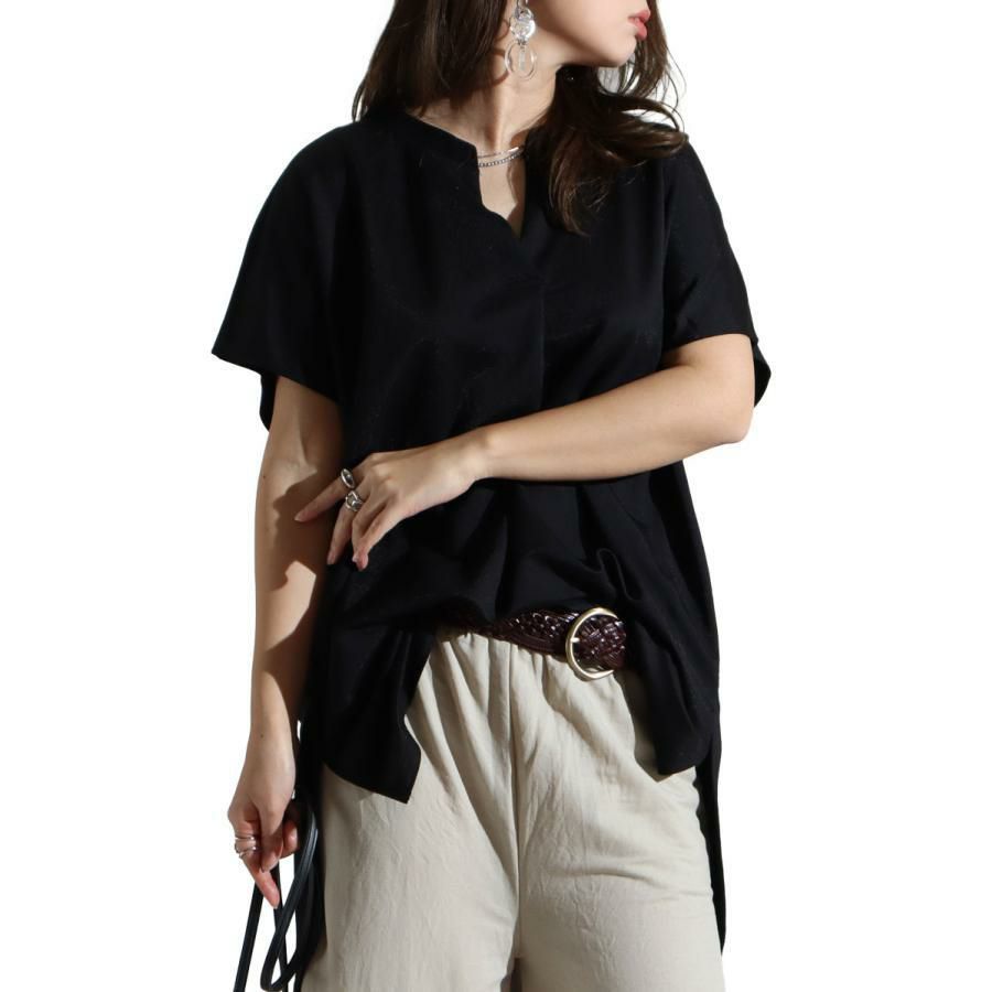 大きいサイズ レディース 鹿の子スキッパーシャツチュニック　mncut-122112 【メール便可】 ブラック