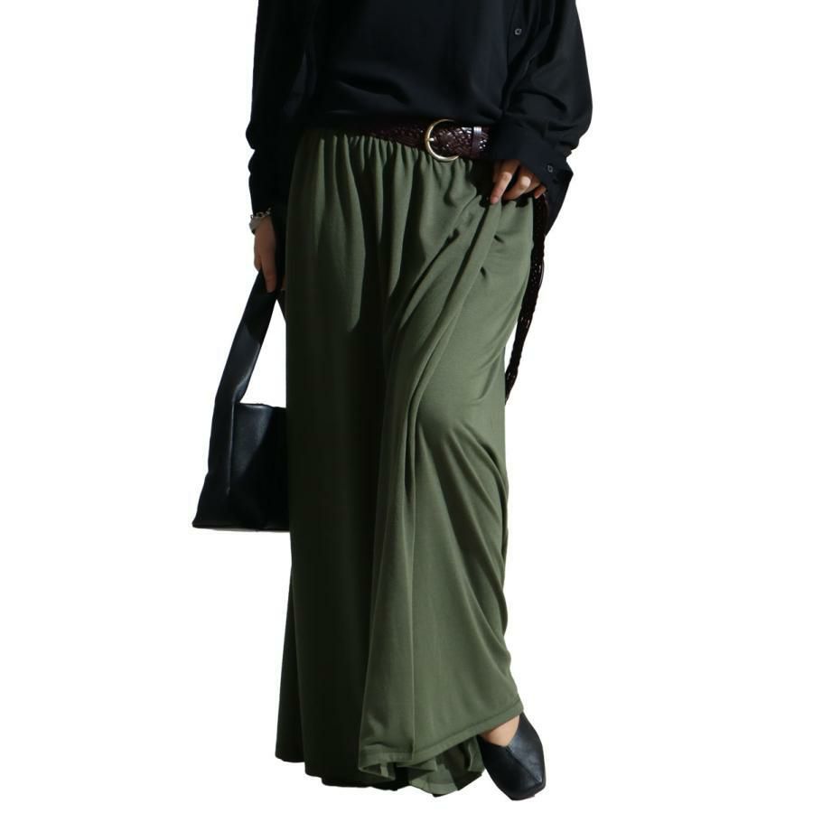 大きいサイズ レディース スカート風カフェパンツ　sw-0443 カーキ