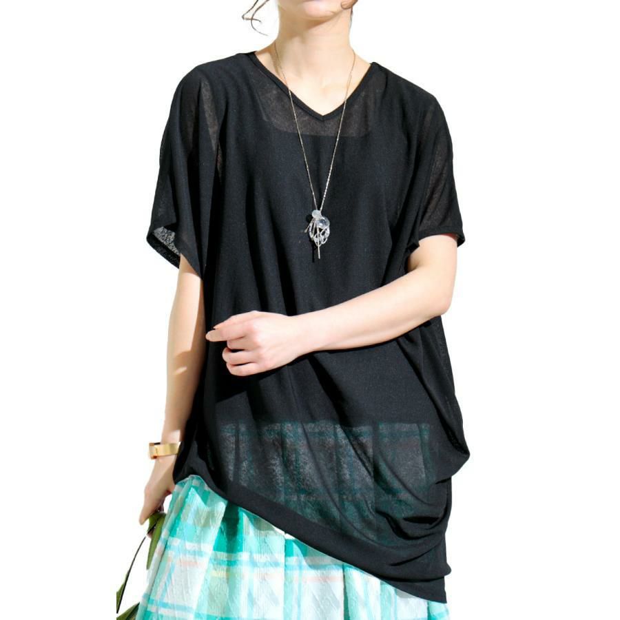 大きいサイズ レディース 変形シアーチュニック　kt-22002 ブラック