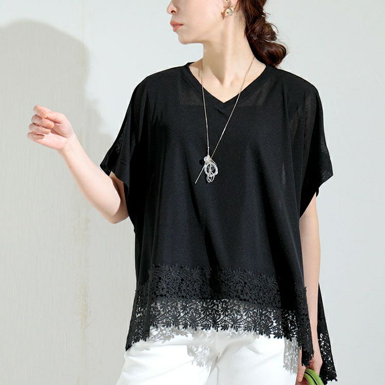 大きいサイズ レディース 裾レースシアーポンチョトップス　kt-22001
