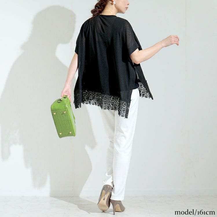 大きいサイズ レディース 裾レースシアーポンチョトップス　kt-22001