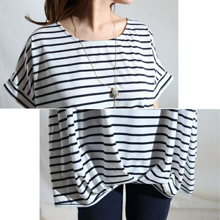 大きいサイズ レディース 裾タックボーダー柄カットソー　mncut-122218 【メール便可】