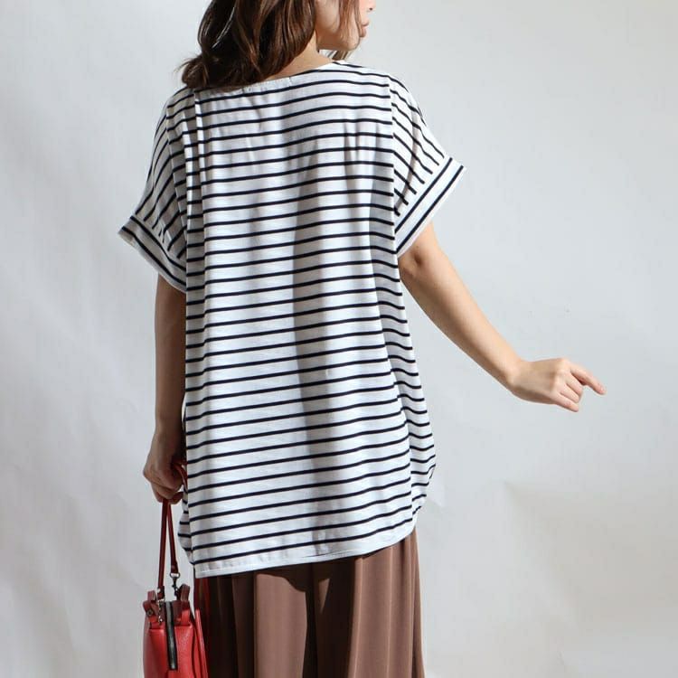 大きいサイズ レディース 裾タックボーダー柄カットソー　mncut-122218 【メール便可】