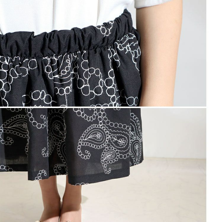 大きいサイズ レディース ペイズリー柄刺繍ロングスカート u2-0042