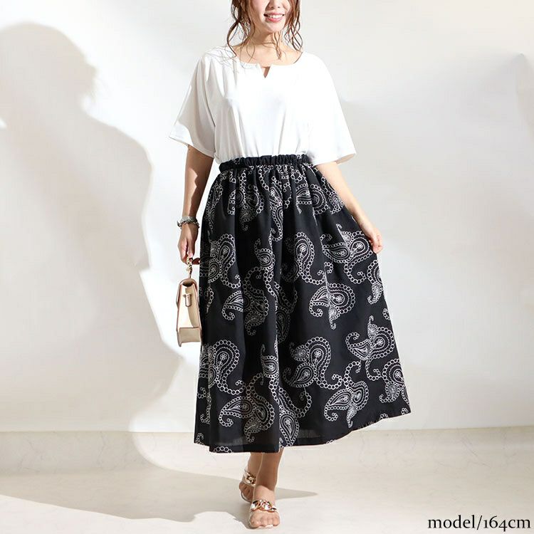 大きいサイズ レディース ペイズリー柄刺繍ロングスカート　u2-0042