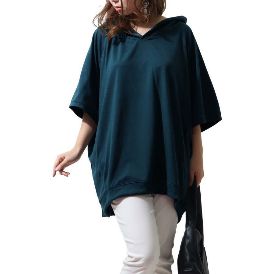 大きいサイズ レディース オーバーコクーンプルオーバーパーカー　bai-0100 ダークグリーン
