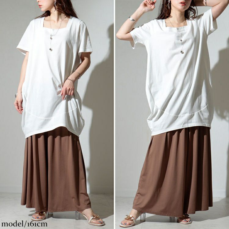 大きいサイズ レディース スクエアネックコクーンチュニック　bai-0099