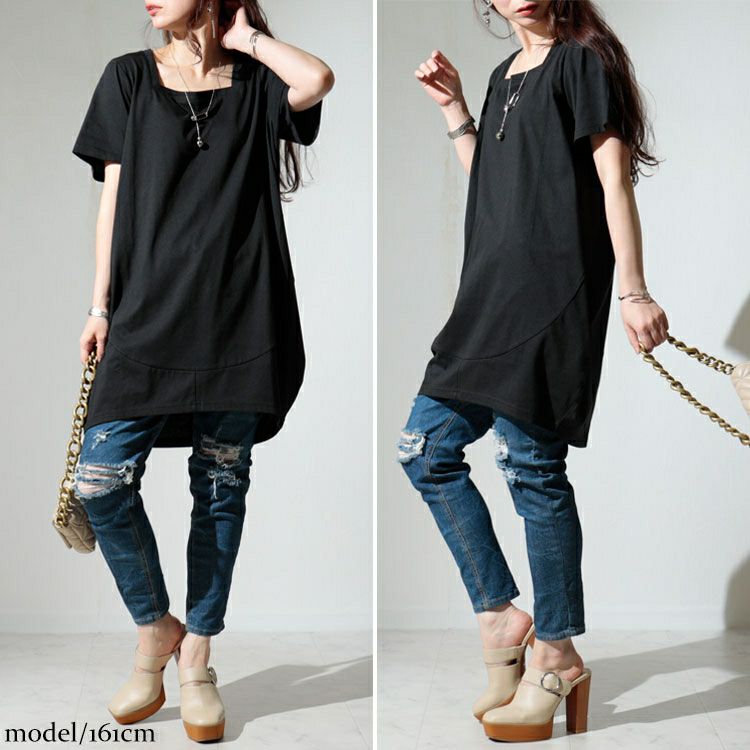 大きいサイズ レディース スクエアネックコクーンチュニック　bai-0099