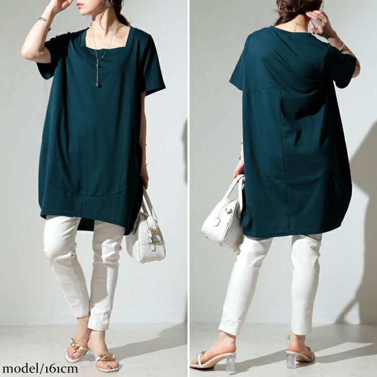 大きいサイズ レディース スクエアネックコクーンチュニック　bai-0099