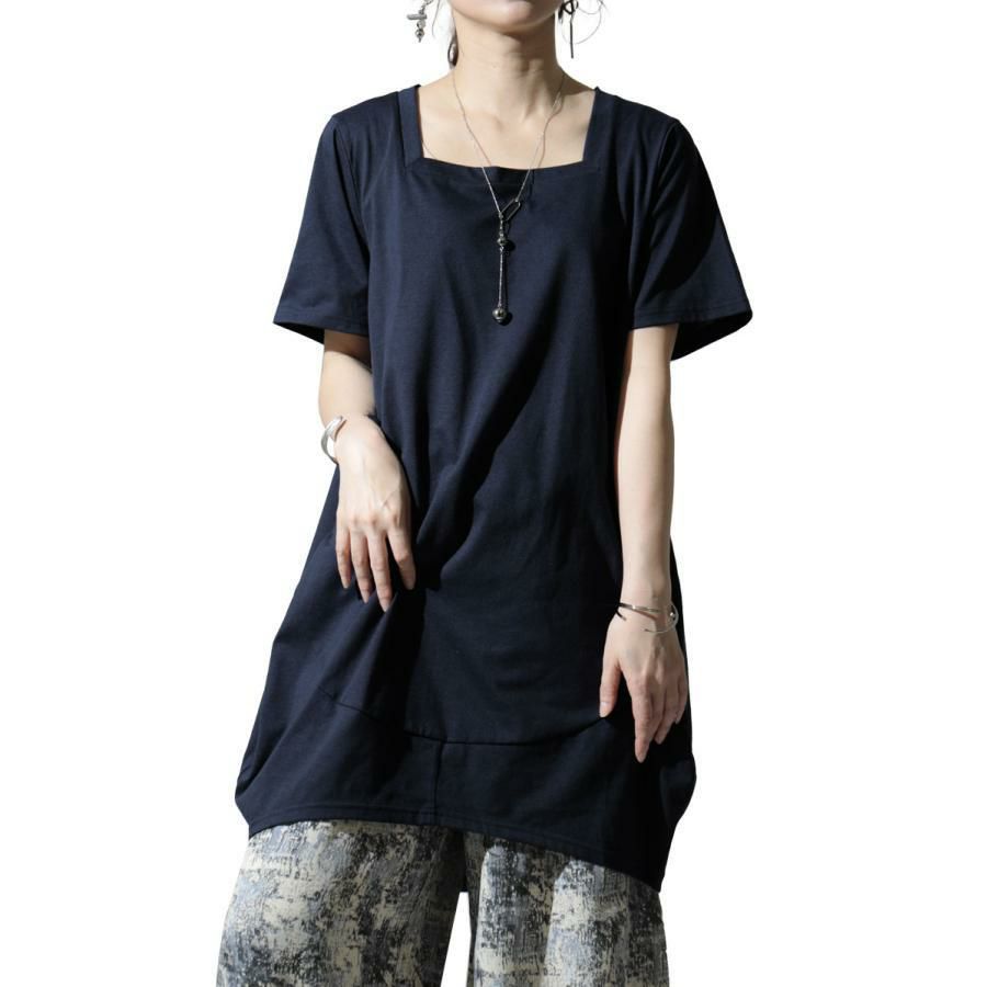 大きいサイズ レディース スクエアネックコクーンチュニック　bai-0099 ネイビー