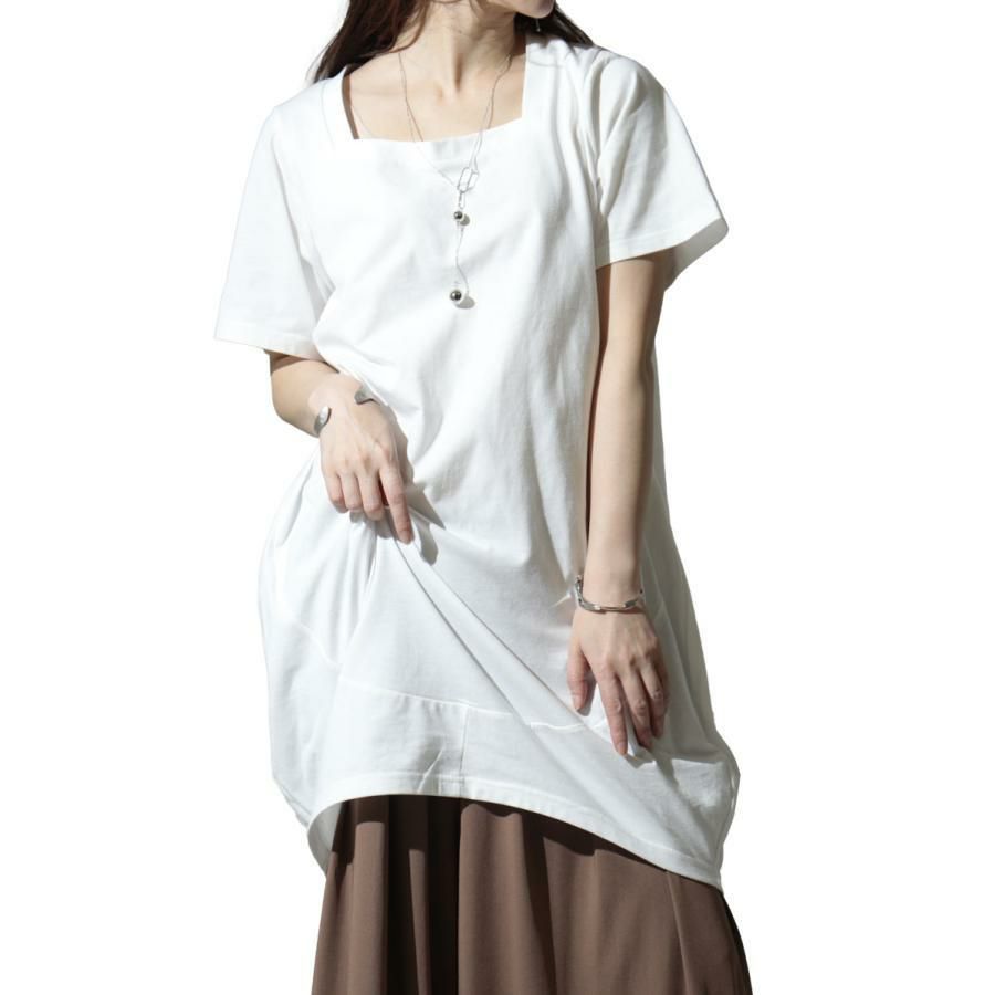 大きいサイズ レディース スクエアネックコクーンチュニック　bai-0099 オフホワイト