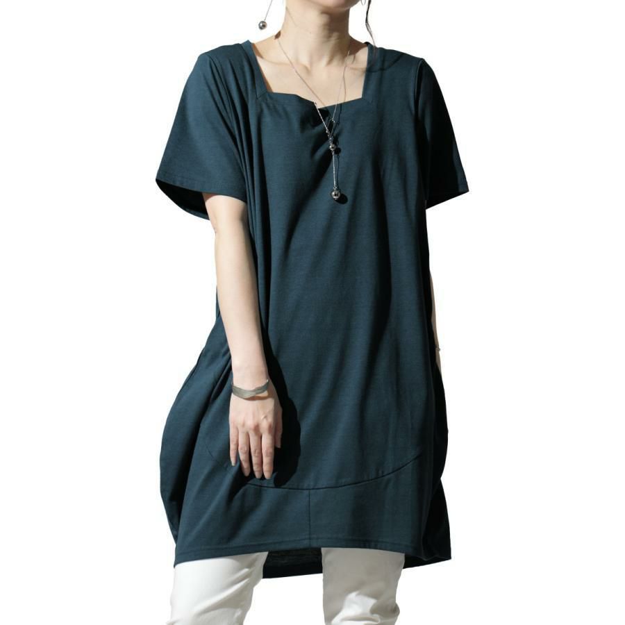 大きいサイズ レディース スクエアネックコクーンチュニック　bai-0099 ダークグリーン