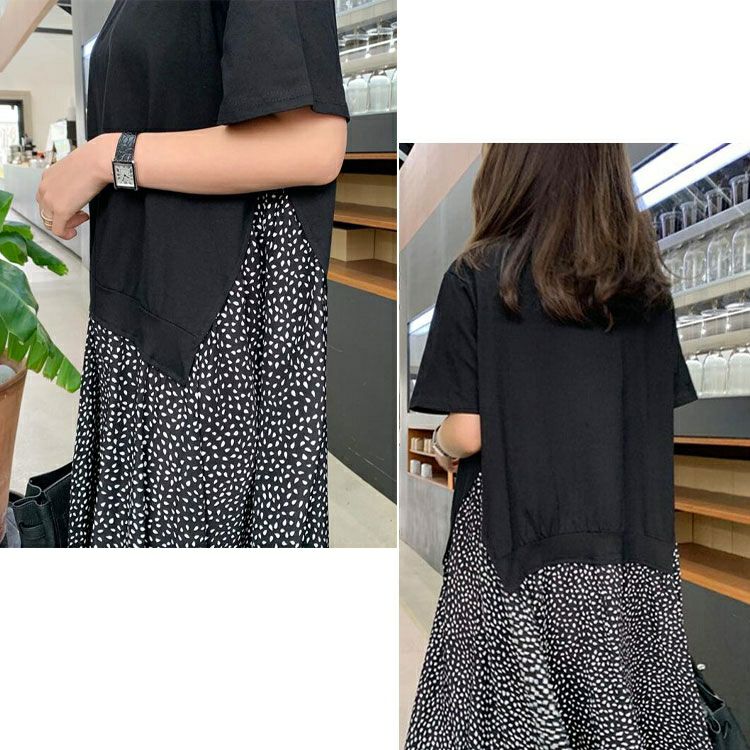 大きいサイズ レディース 異素材ドッキングワンピース　goldy-956 【メール便可】