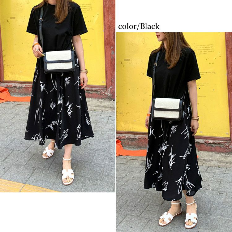 大きいサイズ レディース 異素材ドッキングワンピース　goldy-955 【メール便可】