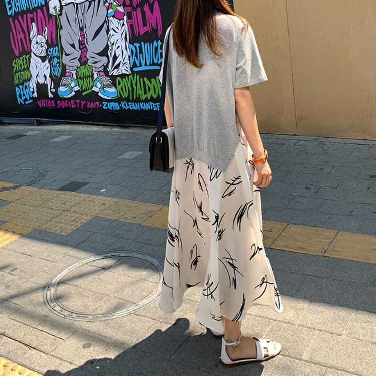 大きいサイズ レディース 異素材ドッキングワンピース　goldy-955 【メール便可】