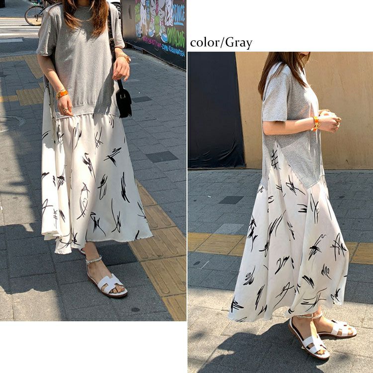 大きいサイズ レディース 異素材ドッキングワンピース　goldy-955 【メール便可】