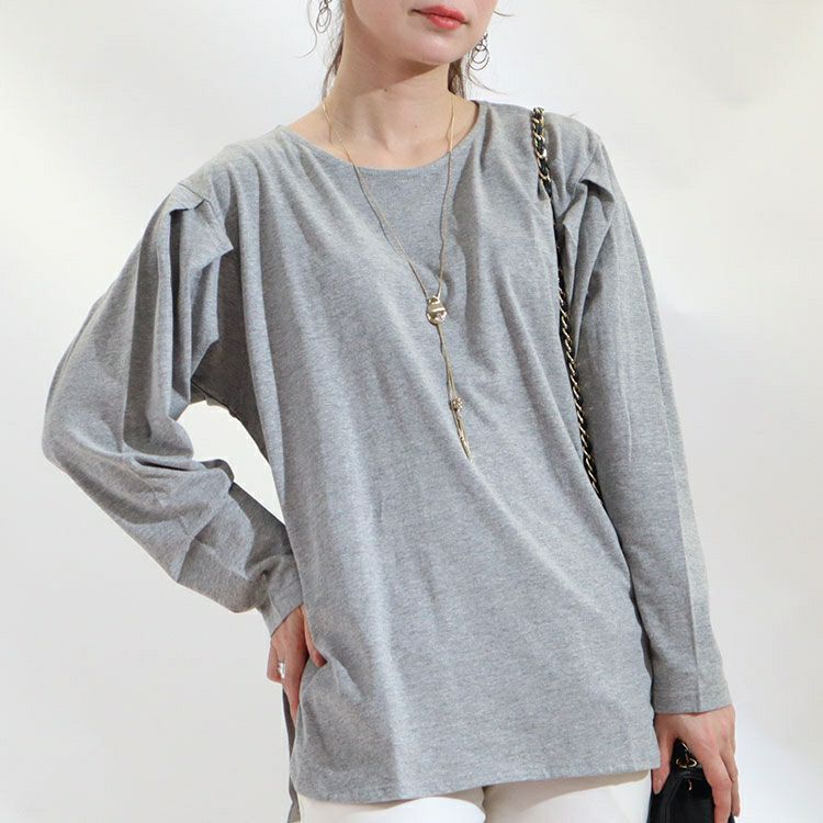 大きいサイズ レディース 袖タックコットンカットソー　wk-0308 【メール便可】