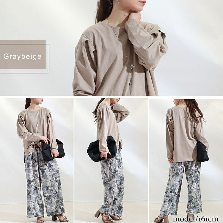 大きいサイズ レディース 袖タックコットンカットソー　wk-0308 【メール便可】